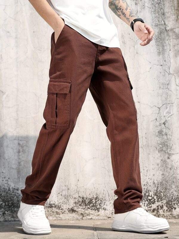 Men's Brown Straight Leg Denim Jeans – Casual Non-Stretch Regular Fit Pants with Pockets for Everyday & All-Season Wear - Image 4