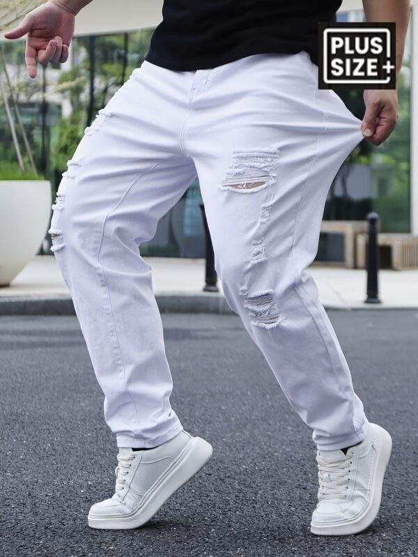 Men’s Basics Ripped Jeans – Cotton Blend, Medium Stretch, Solid Color, Regular Fit, All-Season, Plus Size - Image 4