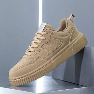 Men’s Lightweight Beige Lace-Up Sneakers – Casual Low-Top Running Shoes