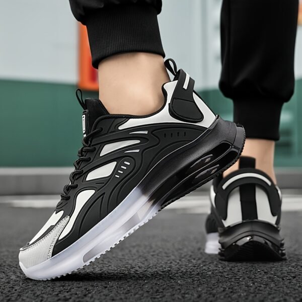 Men's Breathable High-Elasticity Shock-Absorbing Casual Sneakers - Lightweight Low-Top Outdoor Running Shoes with Cushioned EVA Sole, Durable PU Upper & Fabric Lining for Hiking, Daily Wear (Black/Golden Accents) - Image 10