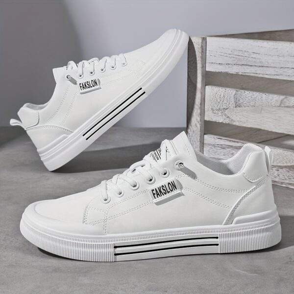 Fashion-Forward Men's Sneakers for Spring & Fall - Versatile Black with White Accents, Casual Lace-Up Style, Durable PU Upper & EVA Insole, Perfect for Casual Attire - Image 4