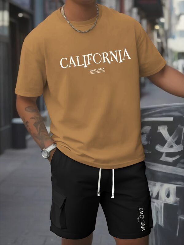 2pcs Men’s Set: Comfortable Pure Cotton Round Neck T-Shirt & Casual Work Shorts, Lightweight Summer Wear - Image 3