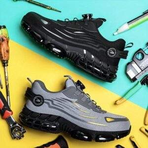 Men's All-Season Work Shoes with Protective Features, Rotating Buckle, Impact Resistant, Wear-Resistant, Lightweight and Comfortable Mesh Breathability