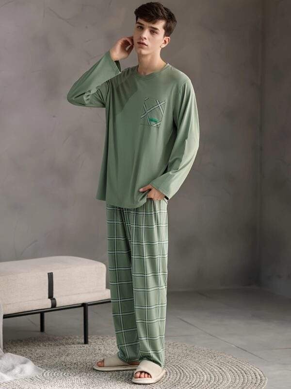 Monodosen Brand + 20% Off Price Comparison New Spring and Autumn Men's Pajamas with Long Sleeves and Trousers, Wearable Outdoors with Pockets, High-end Casual Fashion Home Clothes Set - Image 2