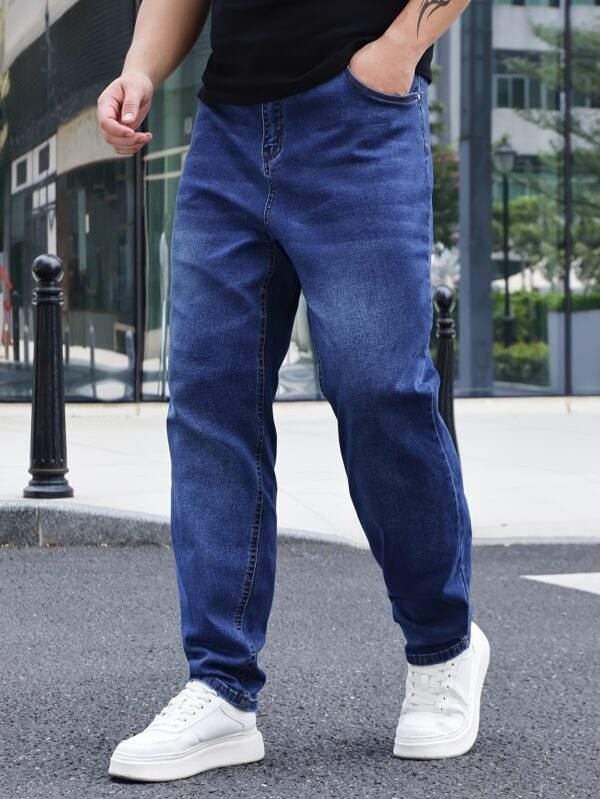 Men's Plus Size Loose Fit Cotton Jeans Stylish Casual Pants with Pockets - Image 3