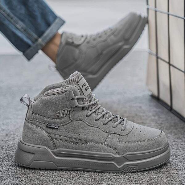 Men'S Trendy Solid Color Spliced Casual Couple Sneakers with Front Laces, Lightweight And Versatile Comfortable Mid-Top Outdoor Fashion Sports Shoes. - Image 4