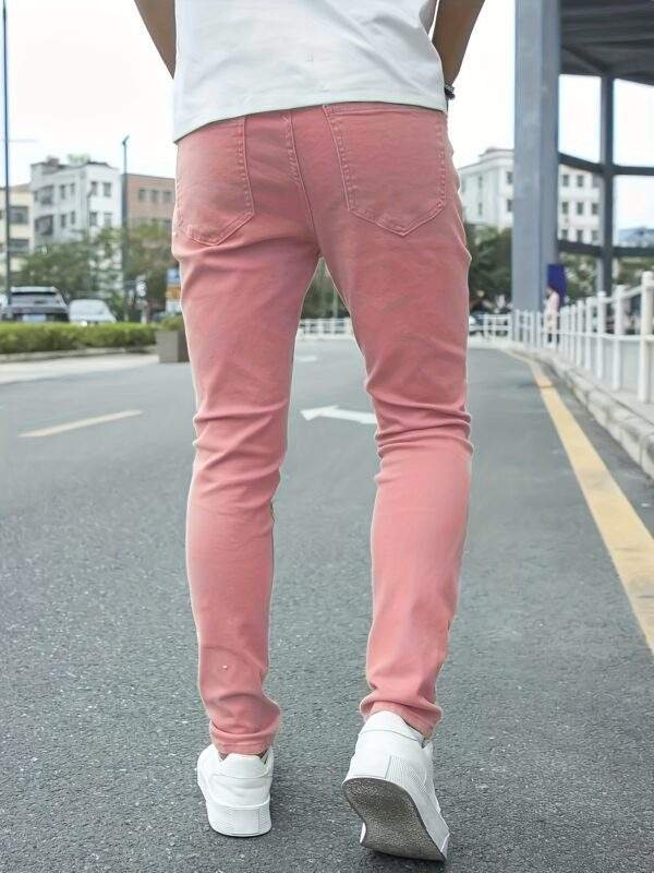 Plus Size Men’s Ripped Solid Denim Trousers – Slim Fit Cotton Blend Jeans with Pockets for Outdoor Activities - Image 4
