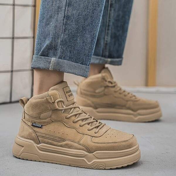 Men'S Trendy Solid Color Spliced Casual Couple Sneakers with Front Laces, Lightweight And Versatile Comfortable Mid-Top Outdoor Fashion Sports Shoes. - Image 6