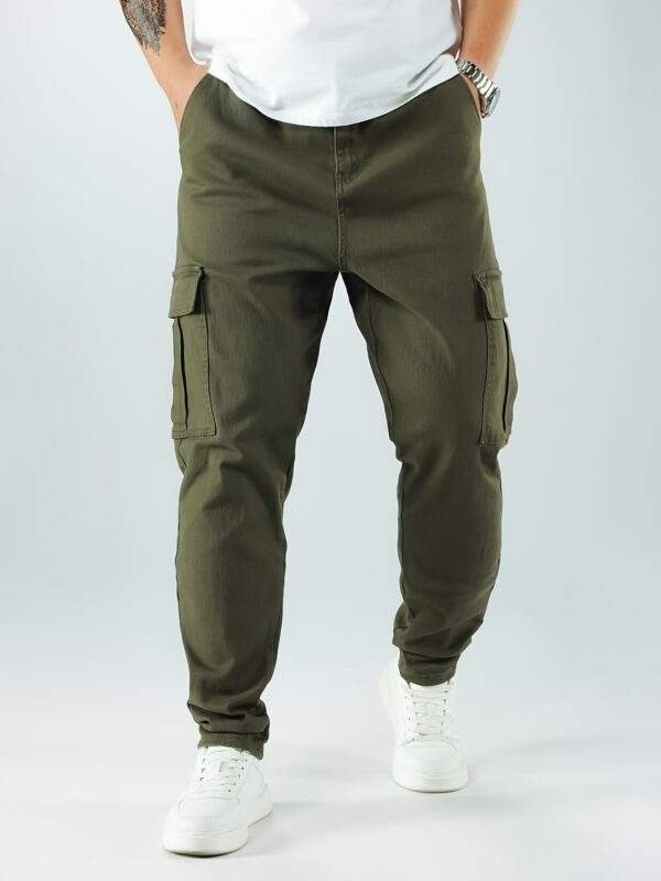 Men’s Plus Size Slim Fit Olive Green Cargo Pants – Stretch Blend, Multiple Pockets, Machine Washable, All-Season - Image 3