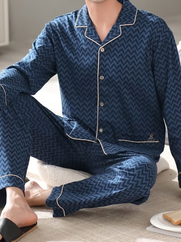 Cardigan Men's Pure Cotton Thin Long Sleeve Simple Spring and Autumn Home Clothes Men's Middle-aged Dad's Full Cotton Plus Size Pajamas - Image 3