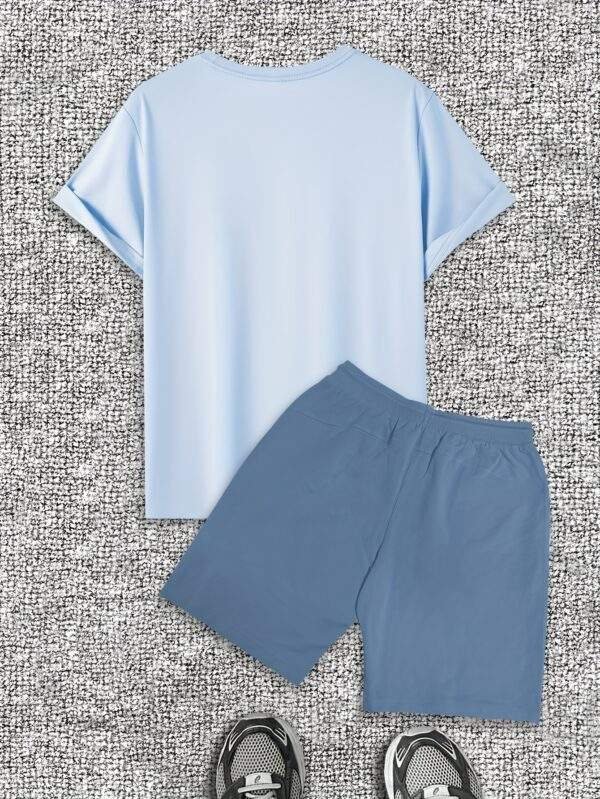 Men's Casual T-Shirt & Shorts Set – Light Gray Cotton with Palm Tree & "Beach" Print, Short Sleeve Tee & Drawstring Shorts, Stretchy & Ideal for Summer Beachwear - Image 8