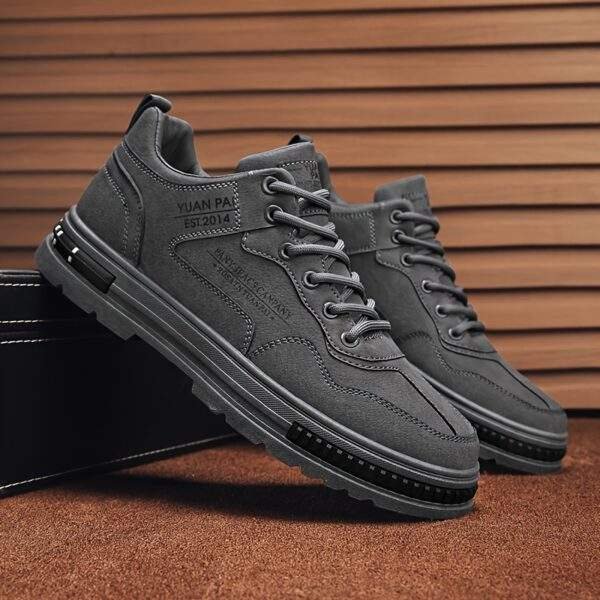 Men's Lightweight Skate Sneakers - Stylish Beige Casual Sneakers with Durable PU Upper, Breathable Fabric Lining, and Non-Slip PVC Sole for Casual Attire, Hiking & Outdoor Activities, Everyday Shoes | Sporty Style | Breathable Lining, Skate Shoes - Image 3