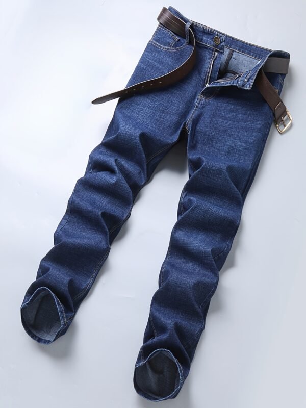 Men's Plus Size Business Casual Jeans – Light Blue Stretch Denim with Gold Buttons, Comfortable & Durable All-Season - Image 10
