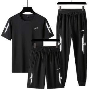 Guiren Bird Men’s Casual Sports Set – Short-Sleeve T-Shirt with Long or Short Pants, Pure Cotton, Summer Comfort, Plus Size