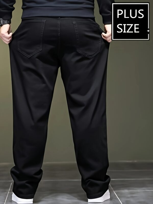 Plus Size Men's Solid Barrel Denim Pants – Casual Trendy Jeans for Spring & Fall - Image 4