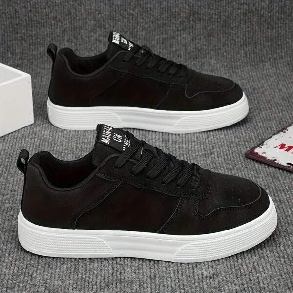 Men's Casual Street Skateboarding Shoes - Solid Color All-Season Low-Top Sneakers with Lace-Up Closure, PU Upper, Fabric Inner, PVC Sole, Fabric Insole, Round Toe for Daily Wear - Image 8