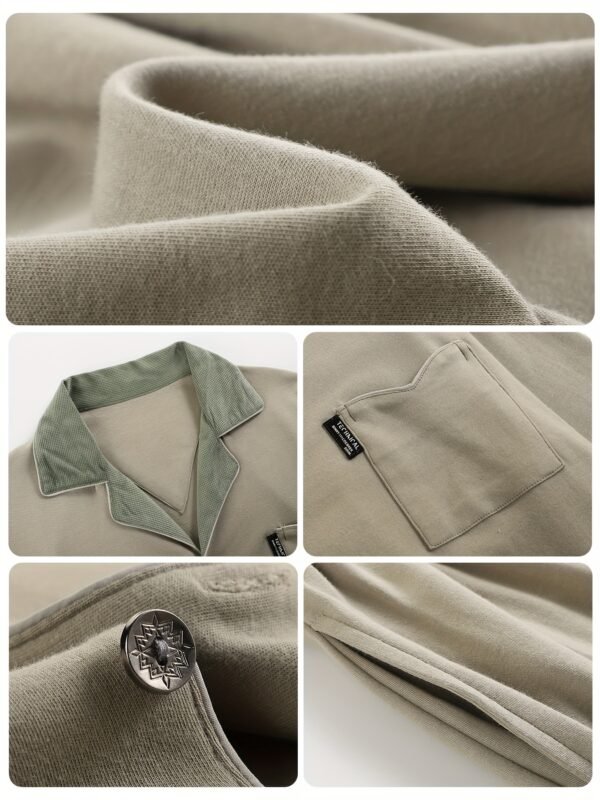 Men's Cotton Pajama Set - Casual Long Sleeve Button-Up Top & Pants, Breathable & Comfortable Loungewear for Spring/Fall - Image 7