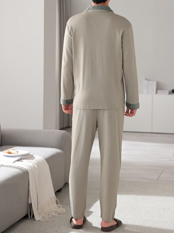Men's Cotton Pajama Set - Casual Long Sleeve Button-Up Top & Pants, Breathable & Comfortable Loungewear for Spring/Fall - Image 6