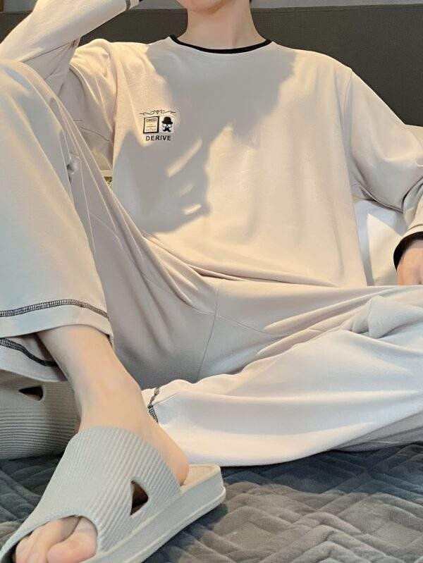 Men's Premium Cotton Pajama Set - Casual Long Sleeve & Pants with Pockets, Breathable Loungewear for Spring/Fall - Image 4
