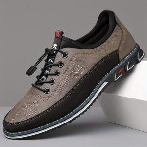 Plus Size Men’s Business Color Block Walking Shoes – Comfy Non-Slip Lace-Up Rubber Sole
