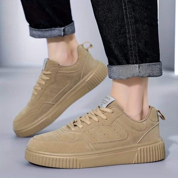 Men's Plus Size Lightweight Lace-Up Sneakers - Casual & Sporty, Beige Low-Top Skate Shoes with Durable MD Sole, Comfortable EVA Insole, Perfect for Casual Attire, Running & Outdoor Activities - Image 10
