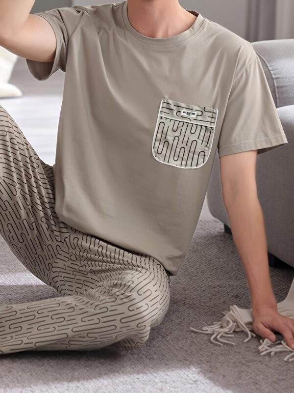 Men'S Lightweight Three-Piece Loungewear Set for Spring And Summer, Featuring Short Sleeves And Long Pants Or Shorts. - Image 3