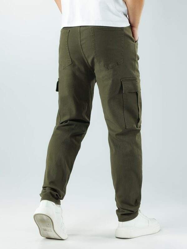 Men’s Plus Size Slim Fit Olive Green Cargo Pants – Stretch Blend, Multiple Pockets, Machine Washable, All-Season - Image 2