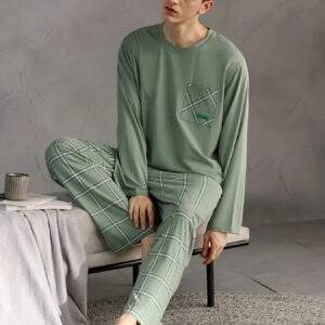 Monodosen Brand + 20% Off Price Comparison New Spring and Autumn Men's Pajamas with Long Sleeves and Trousers, Wearable Outdoors with Pockets, High-end Casual Fashion Home Clothes Set