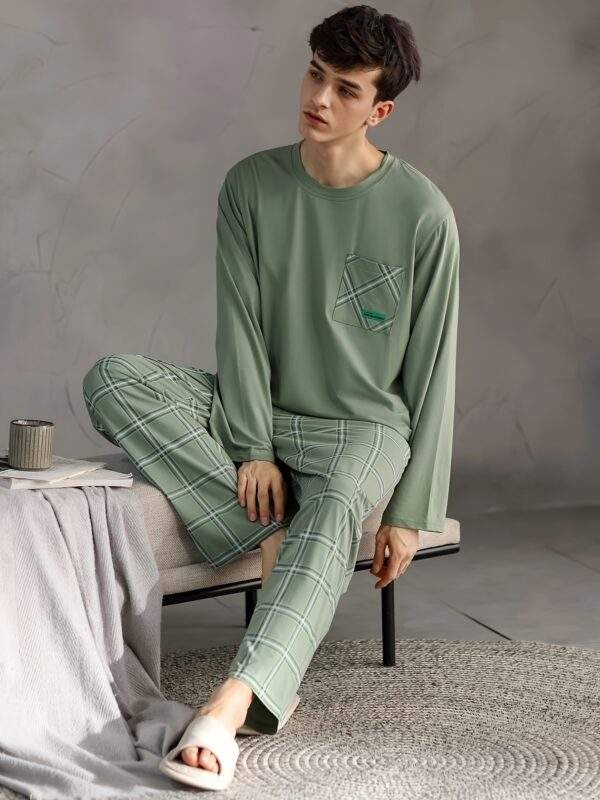 Monodosen Brand + 20% Off Price Comparison New Spring and Autumn Men's Pajamas with Long Sleeves and Trousers, Wearable Outdoors with Pockets, High-end Casual Fashion Home Clothes Set