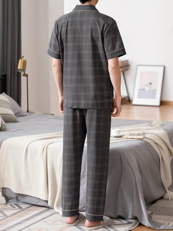 Men's Summer Pajamas with Turned Collar, Pure Cotton, Short Sleeves and Long Pants, Thin Style, Full Cotton, Plus Size, Home Wear Set for Men - Image 6