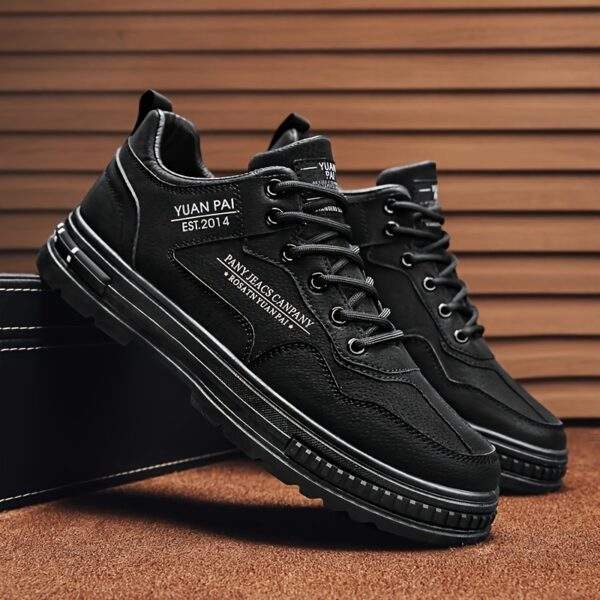 Men's Lightweight Skate Sneakers - Stylish Beige Casual Sneakers with Durable PU Upper, Breathable Fabric Lining, and Non-Slip PVC Sole for Casual Attire, Hiking & Outdoor Activities, Everyday Shoes | Sporty Style | Breathable Lining, Skate Shoes - Image 2