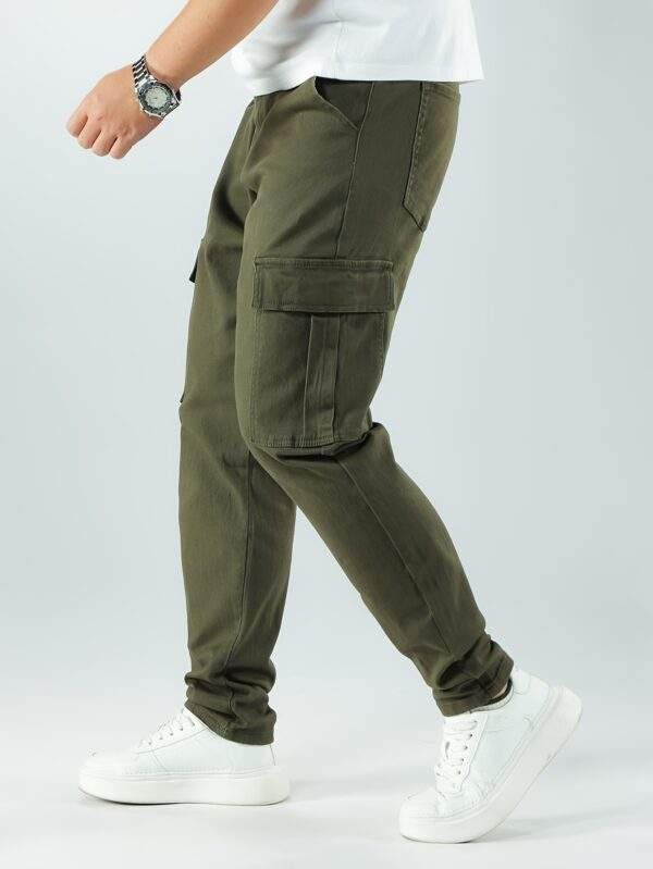 Men’s Plus Size Slim Fit Olive Green Cargo Pants – Stretch Blend, Multiple Pockets, Machine Washable, All-Season - Image 4