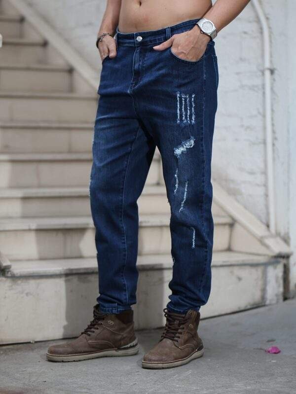 New Autumn Collection Plus-Size Men’s Stretch Slim-Fit Washed Denim Jeans - Image 3