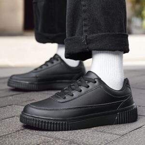 Men’s Black Lace-Up Sneakers – Casual Street Style, Non-Slip Traction