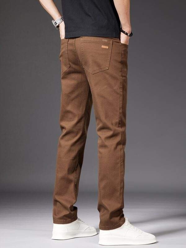 New Men’s High-End Coffee-Colored Casual Jeans – Slim Straight, Elastic, Body-Shaping, Versatile Korean Style for Indoor & Outdoor Summer Wear - Image 4