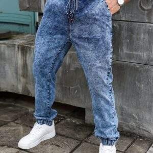Plus Size Men's Casual Stretch Denim Jeans – Pockets, Machine Washable, All-Season Comfort, Cowboy Style, PLUS SIZE