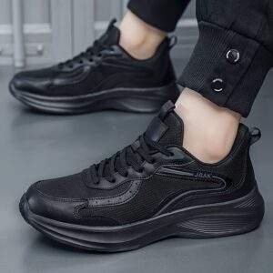 Men's Lightweight Breathable Mesh Running Sneakers - Black, Casual Sneakers with Stability Support for Hiking, Outdoor & Casual Attire, Lace-Up Closure, Low-Top Design, MD Sole, EVA Insole, Spring/Summer/Fall Use, Hiking Shoes, Fall Hiking Footwear | Sleek Sporty Look | Comfortable EVA Insole
