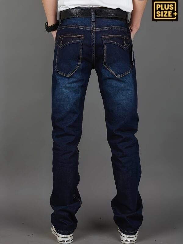 Plus-Size Men’s Stretchy Denim Pants – Comfortable Loose Straight Casual Trousers with Back Pockets & Flaps, All-Season, Plus Size - Image 6