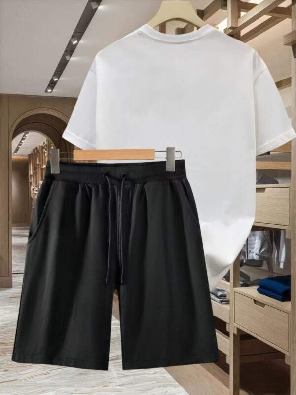 2pcs Summer Casual T-Shirt & Shorts Set - Men'S Relaxed Fit Cotton Tee with Drawstring Waist Shorts, All-Season Comfort for Beach, Sports, and Everyday Wear, Everyday Comfort|Casual Style|Stretchable Fabric - Image 2