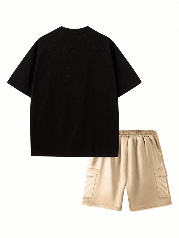 Printed Men’s 2pcs Set: Round Neck Cotton Short Sleeve T-Shirt & Work Shorts, Spring/Summer Wear - Image 10