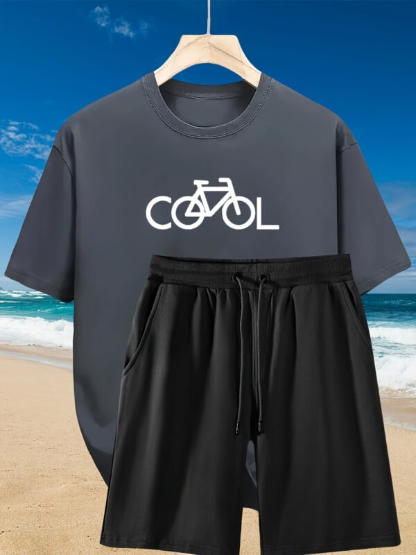 2pcs Men’s Summer Casual Set: Relaxed Cotton T-Shirt & Drawstring Bike-Print Shorts — Sporty, Comfortable, Beach-Ready for Daily & Weekend Wear - Image 7