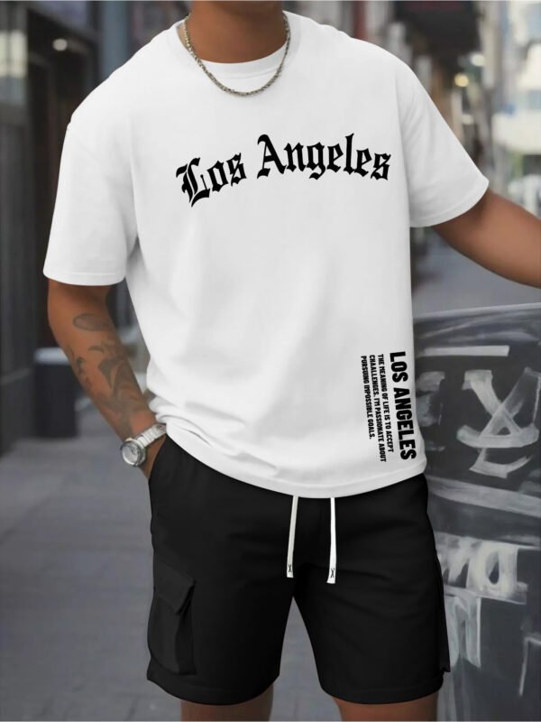 Men's Casual Two-Piece Set – Pure Cotton Short-Sleeve T-Shirt & Work Pants with Pockets - Image 2