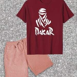 Men’s Casual Summer Set – Solid Color Cotton Shorts & Graphic Print T-Shirt, Regular Fit, Drawstring Shorts, Perfect for Casual Wear