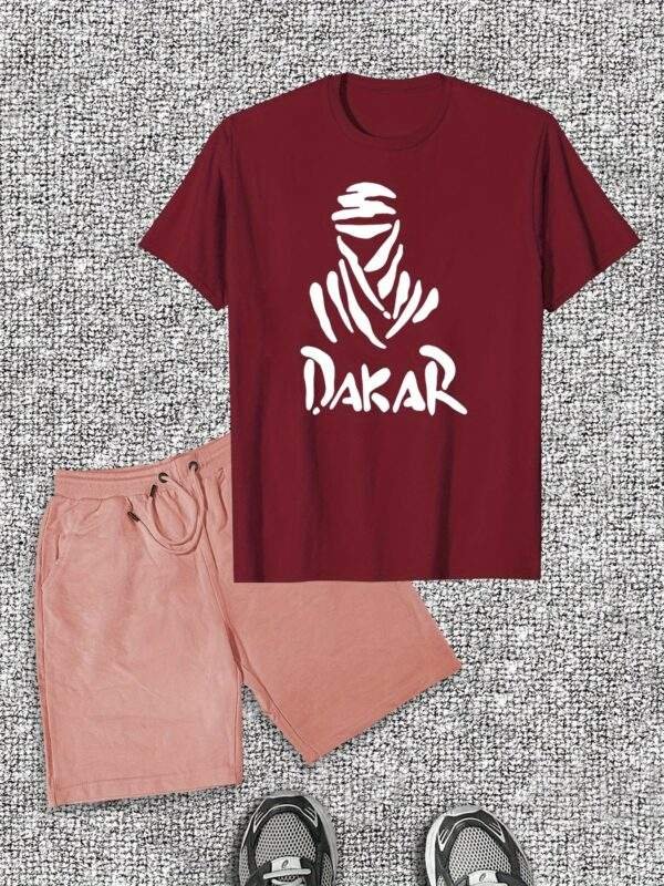 Men’s Casual Summer Set – Solid Color Cotton Shorts & Graphic Print T-Shirt, Regular Fit, Drawstring Shorts, Perfect for Casual Wear