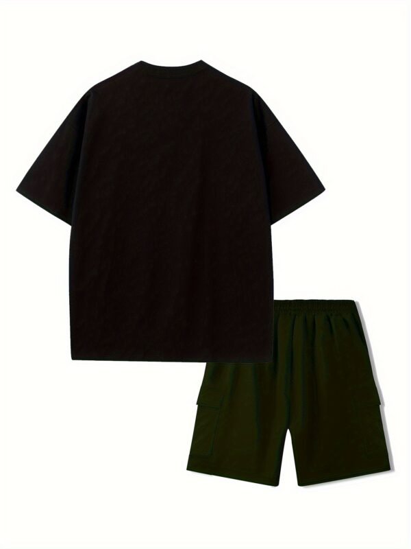 Men’s Printed 2pcs Set – Round Neck Cotton T-Shirt & Work Shorts, Short Sleeve, Spring/Summer - Image 8