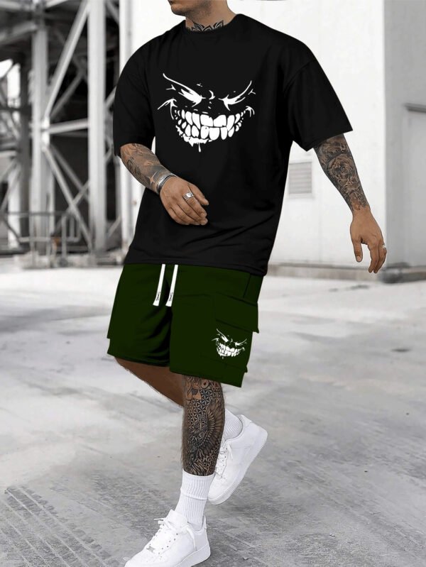 Men’s Funny Teeth-Show Smile Print Cotton T-Shirt & Shorts Set – Breathable, Comfortable Summer Casualwear for Daily, Vacation, or Training - Image 4