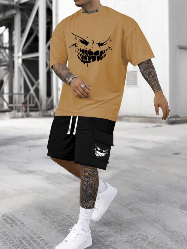 Men’s Funny Teeth-Show Smile Print Cotton T-Shirt & Shorts Set – Breathable, Comfortable Summer Casualwear for Daily, Vacation, or Training - Image 6