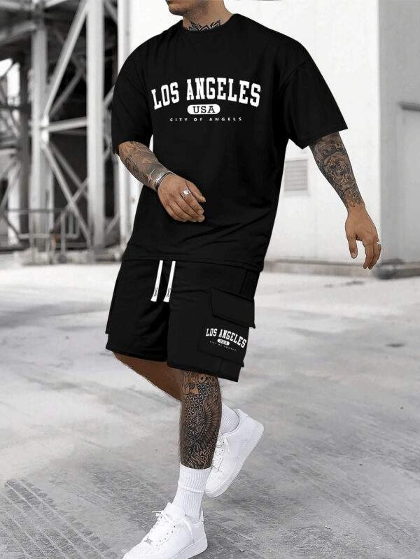 Men's Casual Cotton T-Shirt & Shorts Set – Loose Fit, Slight Stretch, Geometric Pattern - Image 2