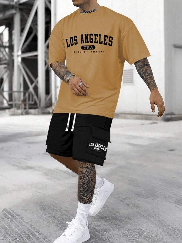 Men's Casual Cotton T-Shirt & Shorts Set – Loose Fit, Slight Stretch, Geometric Pattern - Image 3