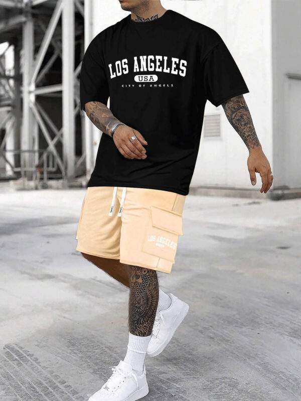Men's Casual Cotton T-Shirt & Shorts Set – Loose Fit, Slight Stretch, Geometric Pattern - Image 6